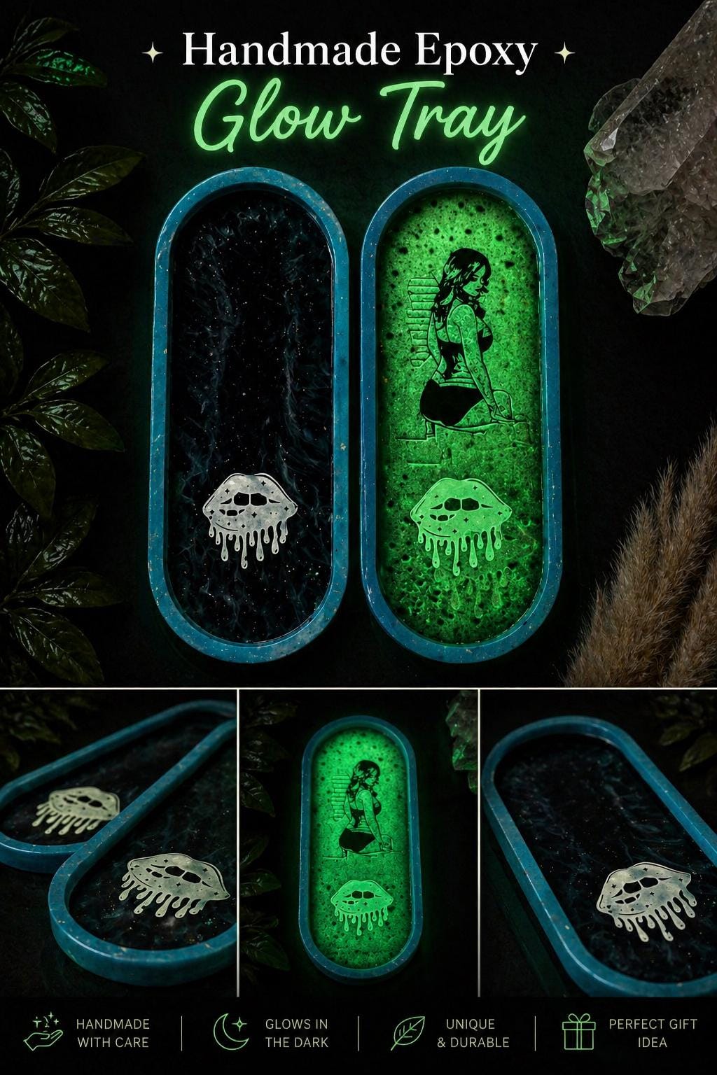 Personalized Glow in the Dark Resin Tray with Hidden Image, Custom Handmade Trinket Tray, Jewelry Dish, Gift for Her