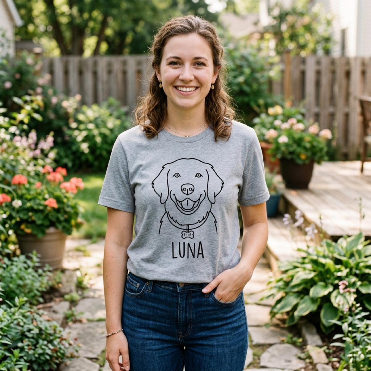 Custom Pet Portrait Shirt with Name -  Line Art Dog or Cat Tee -  Personalized Pet Lover Gift
