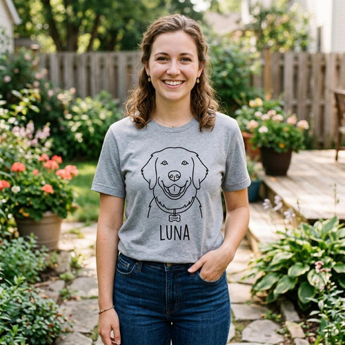 Custom Pet Portrait Shirt with Name -  Line Art Dog or Cat Tee -  Personalized Pet Lover Gift