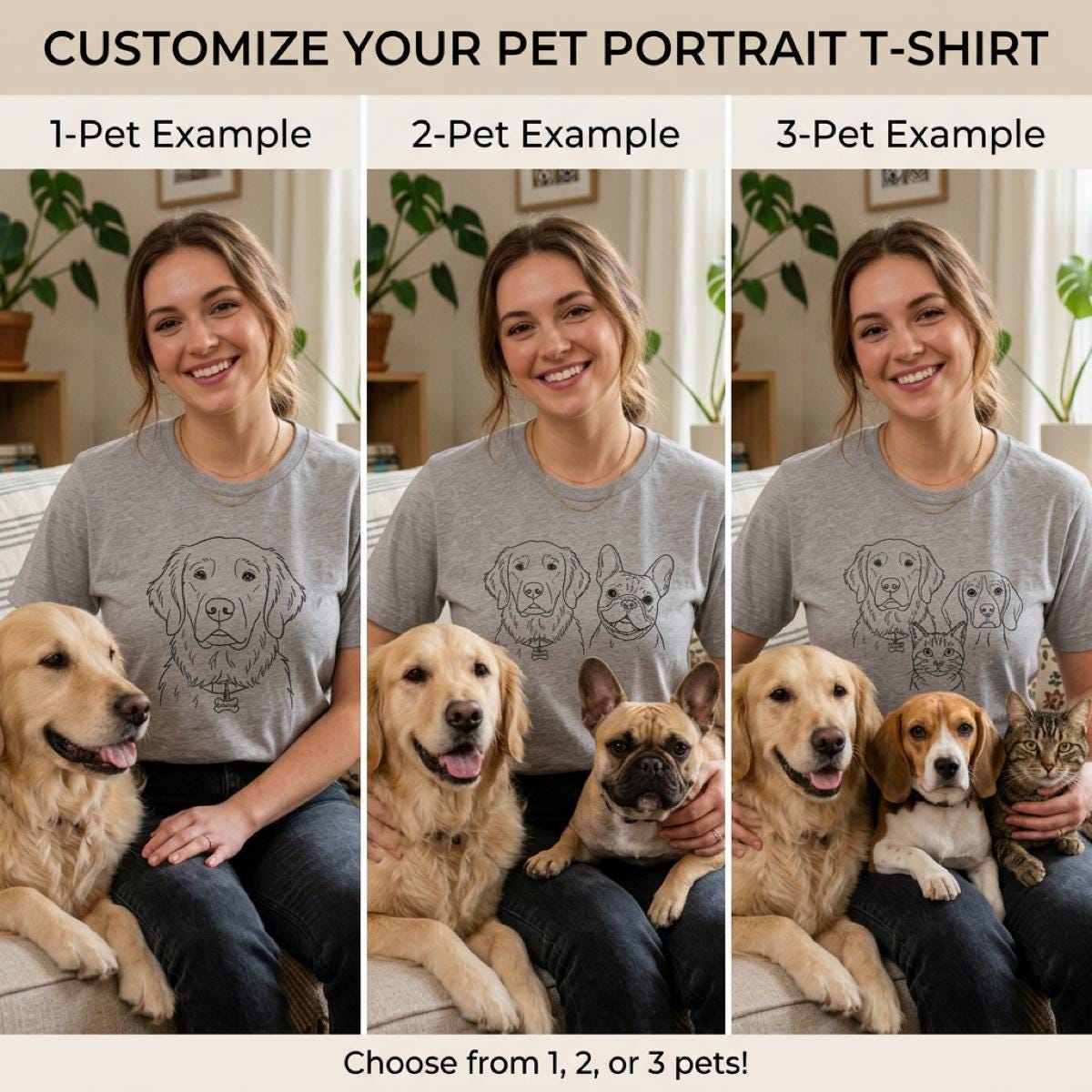 Custom Pet Portrait Shirt with Name -  Line Art Dog or Cat Tee -  Personalized Pet Lover Gift