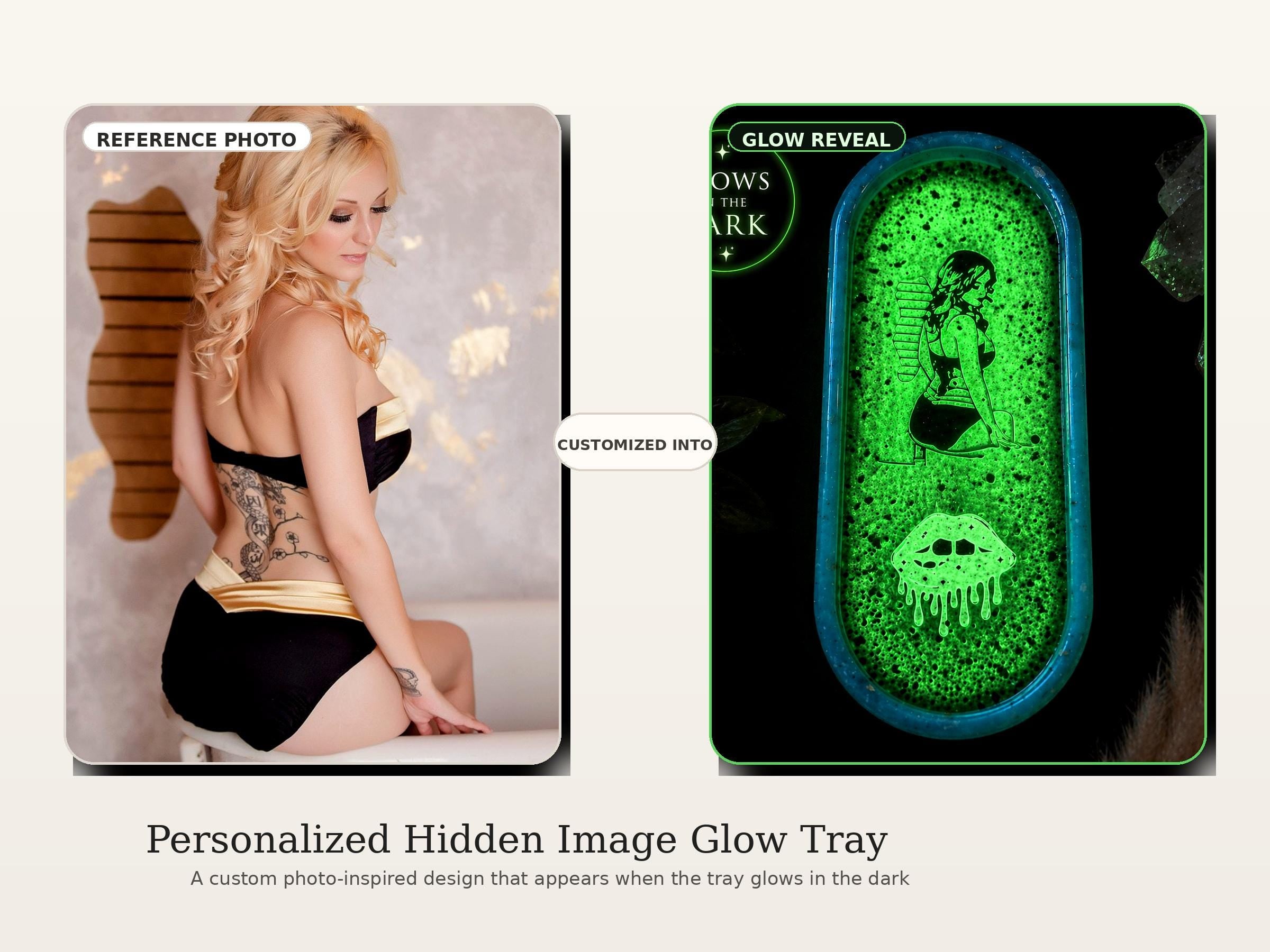 Personalized Glow in the Dark Resin Tray with Hidden Image, Custom Handmade Trinket Tray, Jewelry Dish, Gift for Her