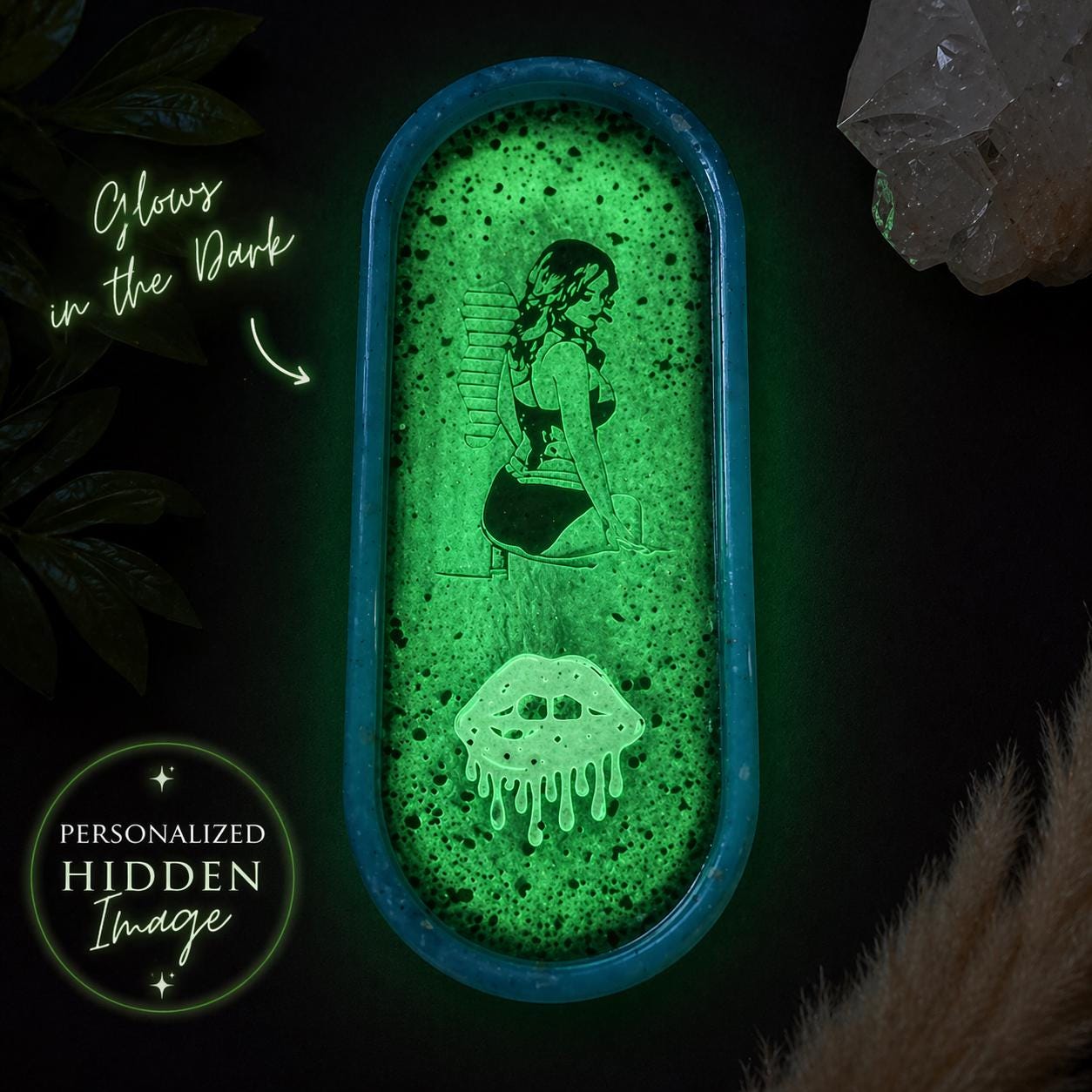 Personalized Glow in the Dark Resin Tray with Hidden Image, Custom Handmade Trinket Tray, Jewelry Dish, Gift for Her